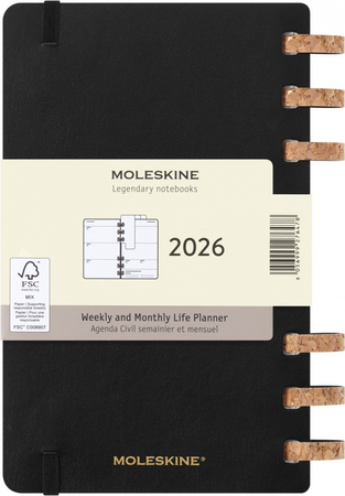 Kalendarz tygodniowy/miesięczny na spirali MOLESKINE 2026, 12M, L, miękka oprawa, 13x21cm, czarny