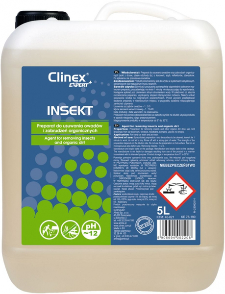 Preparat CLINEX Insekt, do usuwania owadów i zabrudzeń organicznych, 5l