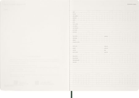 Kalendarz tygodniowy vertykalny MOLESKINE 2026, 15M, XXL, miękka oprawa, 23,5x28cm, myrtle green