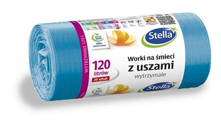 Worki na śmieci STELLA, z uszami, 120 l, 20 szt., niebieskie, niebieski