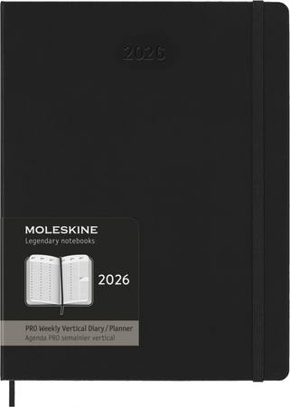 Kalendarz tygodniowy vertykalny MOLESKINE Pro 2026, 12M, XL, twarda oprawa, 19x25cm, czarny