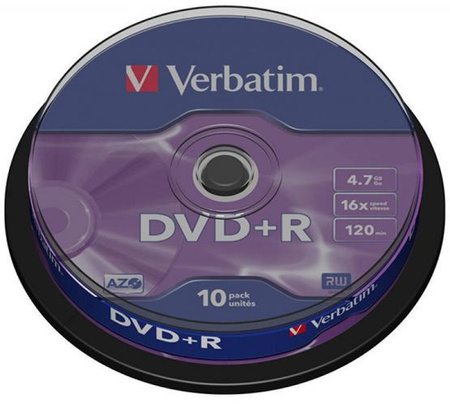 Płyta DVD+R VERBATIM AZO, 4,7GB, prędkość 16x, cake, 10szt., srebrny mat