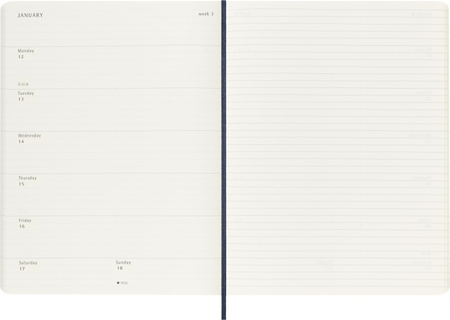 Kalendarz tygodniowy MOLESKINE 2026, 12M, XL, miękka oprawa, 19x25cm, sapphire blue