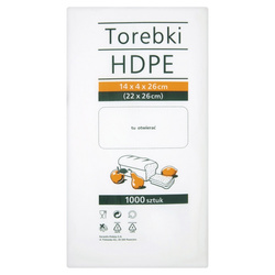 Torebki spożywcze HDPE, 14x4x26cm, 1000 szt., transparentne