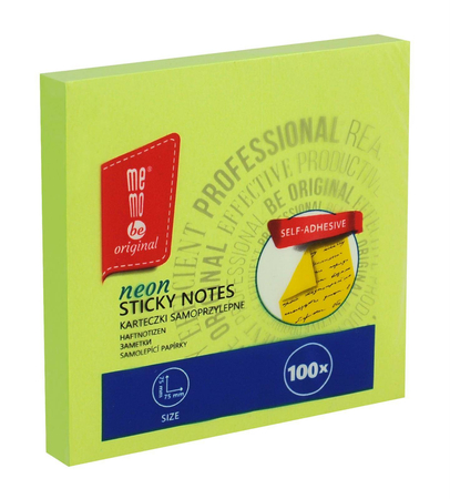 Bloczek samoprzylepny MemoBe 75x75mm 100kart. neon zielony