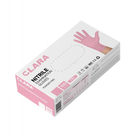 Rękawice nitrylowe bezpudrowe CLARA, 100 szt., rozmiar S, różowe