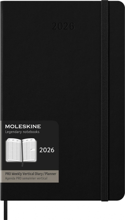 Kalendarz tygodniowy vertykalny MOLESKINE Pro 2026, 12M, L, twarda oprawa, 13x21cm, czarny