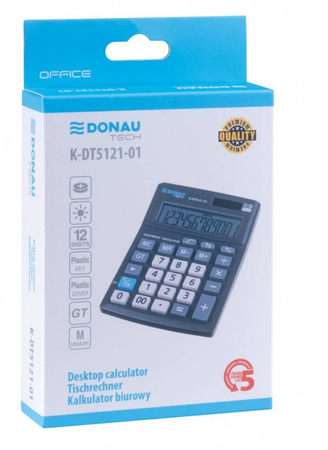 Kalkulator biurowy DONAU TECH OFFICE, 12-cyfr. wyświetlacz, wym. 137x101x30mm, czarny