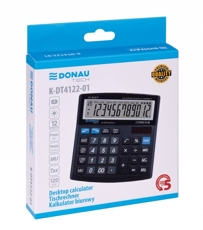 Kalkulator biurowy DONAU TECH, 12-cyfr. wyświetlacz, wym. 136x134x28 mm, czarny