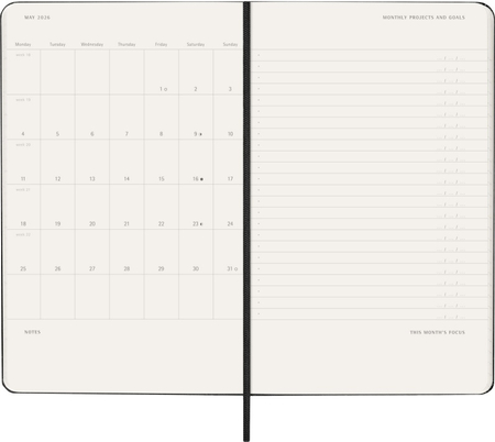 Kalendarz tygodniowy vertykalny MOLESKINE Pro 2026, 12M, L, twarda oprawa, 13x21cm, czarny