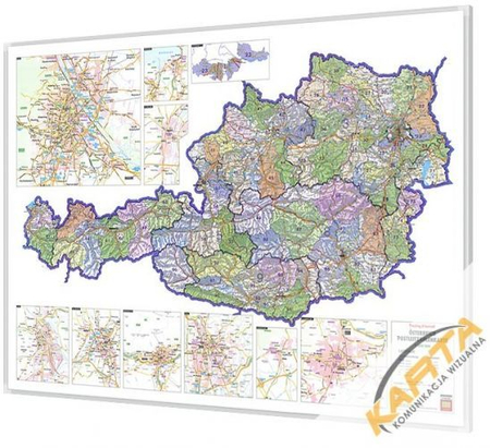 Mapa Austrii kodowa na korku do wpinania - 125x87 cm