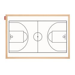 Tablica taktyczna MEMOBE, such-mag biała, boisko do koszykówki, rama drewniana, 60x40 cm