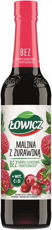 Syrop owocowy ŁOWICZ, malina z żurawiną, 400ml