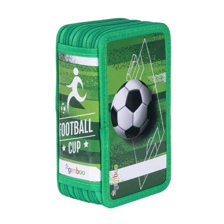 Piórnik szkolny GIMBOO, z wyposażeniem, 3 komory, Soccer 2025, zielony