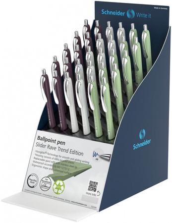 Display długopisów SCHNEIDER Slider Rave Trend 2025, XB, 30 szt., mix kolorów