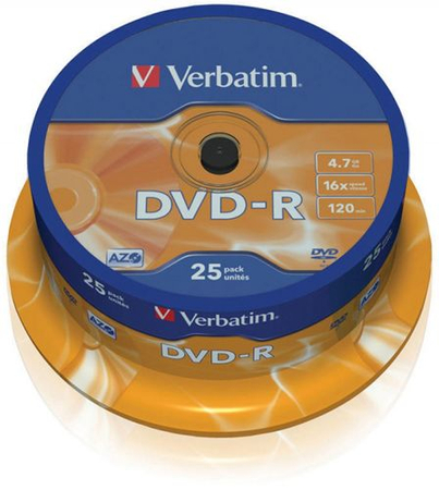Płyta DVD-R VERBATIM AZO, 4,7GB, prędkość 16x, cake, 25szt., srebrny mat