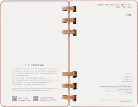 Kalendarz tygodniowy/miesięczny na spirali MOLESKINE 2026, 12M, L, twarda oprawa, 13x21cm, crush almond