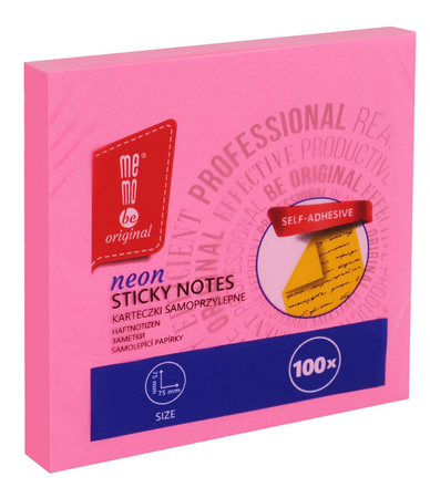 Bloczek samoprzylepny MemoBe 75x75mm 100kart. neon różowy