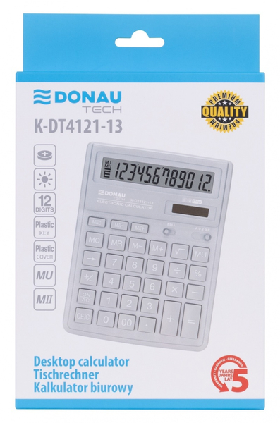 Kalkulator biurowy DONAU TECH, 12-cyfr. wyświetlacz, wym. 190x143x40 mm, srebrny
