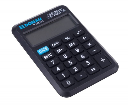 Kalkulator kieszonkowy DONAU TECH, 8-cyfr. wyświetlacz, wym. 89x58x11 mm, czarny