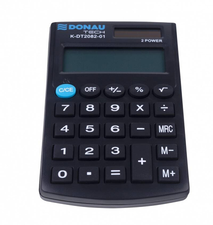 Kalkulator kieszonkowy DONAU TECH, 8-cyfr. wyświetlacz, wym. 97x60x10 mm, czarny