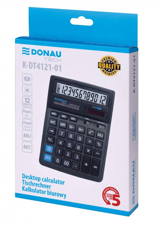 Kalkulator biurowy DONAU TECH, 12-cyfr. wyświetlacz, wym. 190x143x40 mm, czarny