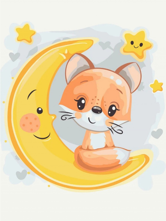 Malowanie po numerach BRUSHME, 30x40 cm, kids, lis na księżycu, 1 szt.