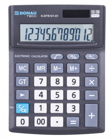Kalkulator biurowy DONAU TECH OFFICE, 12-cyfr. wyświetlacz, wym. 137x101x30mm, czarny