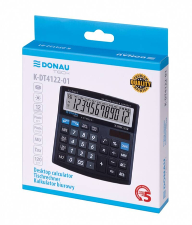 Kalkulator biurowy DONAU TECH, 12-cyfr. wyświetlacz, wym. 136x134x28 mm, czarny