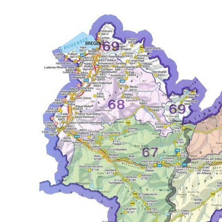 Mapa Austrii kodowa na korku do wpinania - 125x87 cm