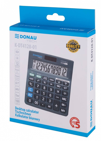 Kalkulator biurowy DONAU TECH, 12-cyfr. wyświetlacz, wym. 140x122x30 mm, czarny