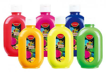 Farba plakatowa KEYROAD, 300ml, butelka, 6 szt., mix kolorów neonowych