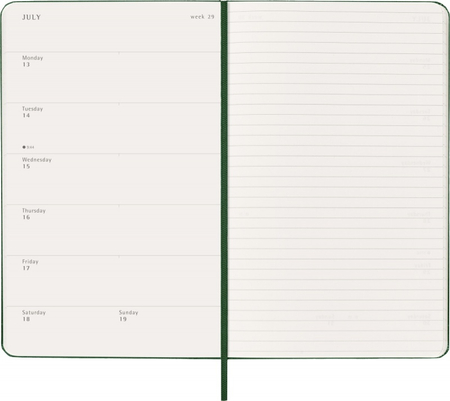 Kalendarz tygodniowy MOLESKINE 2026, 12M, L, twarda oprawa, 13x21cm, myrtle green