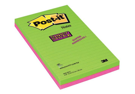 Bloczek samoprzylepny POST-IT® Super Sticky w linie (5845- SSUC), 125x200mm, 4x45 kart., neonowe