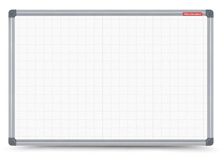 Tablica suchościeralna magnetyczna MEMOBE biała z nadrukiem w kratkę (2,5x2,5 cm), rama aluminiowa Classic, 300x120 cm