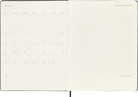 Kalendarz tygodniowy vertykalny MOLESKINE Pro 2026, 12M, XL, twarda oprawa, 19x25cm, czarny