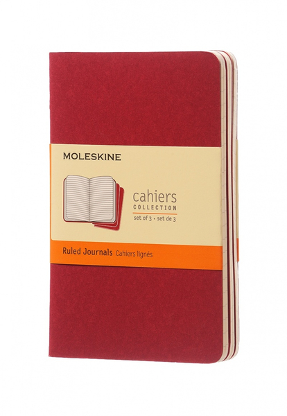 Zestaw 3 zeszytów MOLESKINE Cahier, P, 9x14cm, w linie, 64 stron, cranberry red
