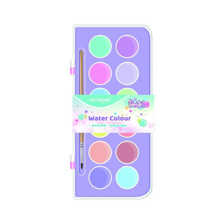 Farby akwarelowe KEYROAD, z pędzelkiem, 12 kolorów pastelowych, zawieszka