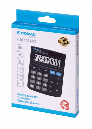 Kalkulator biurowy DONAU TECH, 8-cyfr. wyświetlacz, wym. 130x104x19 mm, czarny