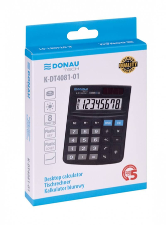 Kalkulator biurowy DONAU TECH, 8-cyfr. wyświetlacz, wym. 130x104x19 mm, czarny