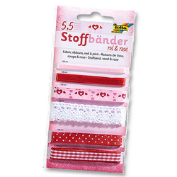 Wstążki materiałowe, czerwone i różowe, 6szt.