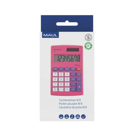 KALKULATOR KIESZONKOWY M 8, 8-POZYCYJNY, RÓŻOWY MAUL