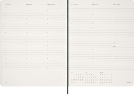 Kalendarz tygodniowy vertykalny MOLESKINE 2026, 15M, XXL, miękka oprawa, 23,5x28cm, myrtle green