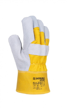 Rękawice robocze DONAU SAFETY DS-DOKBASIC, doker, dwoina bydlęca, rozm. 10,5/XL, szaro-żółte