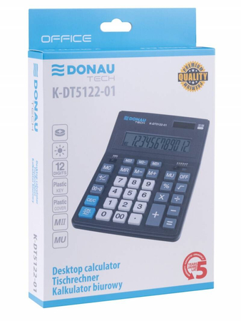 Kalkulator biurowy DONAU TECH OFFICE, 12-cyfr. wyświetlacz, wym. 201x155x35mm, czarny