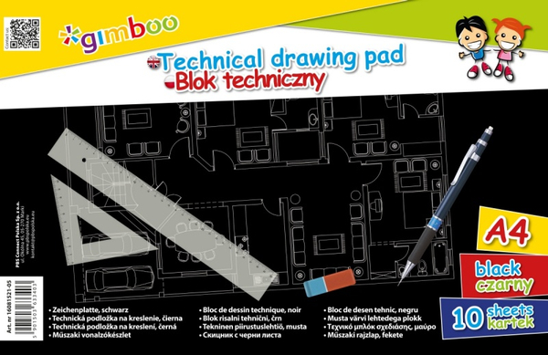 Blok techniczny GIMBOO, A4, 10 kart., 150gsm, czarny