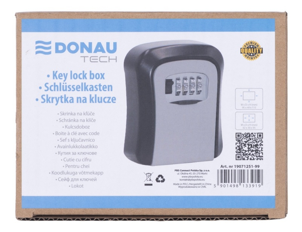 Skrytka na klucze DONAU TECH, 115x95x40 mm, czarno-srebrna
