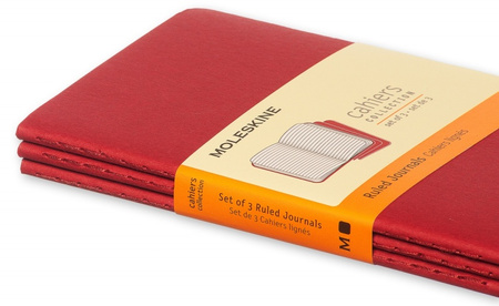 Zestaw 3 zeszytów MOLESKINE Cahier, P, 9x14cm, w linie, 64 stron, cranberry red