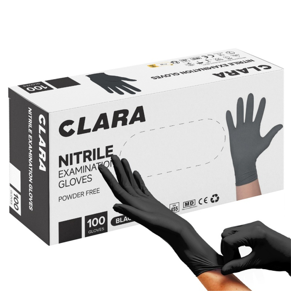 Rękawice nitrylowe bezpudrowe CLARA, 100 szt., rozmiar L, czarne