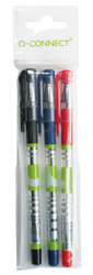 Długopis żelowo-fluidowy Q-CONNECT 0,5mm, zawieszka 3szt., mix kolorów